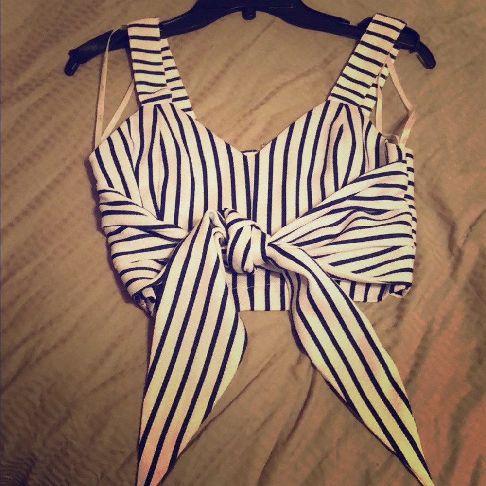 J.O.A. Los Angeles Striped Bow Crop Top